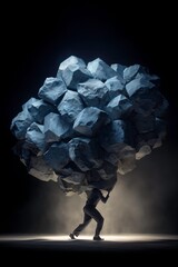 Figure Struggling Under the Weight of a Massive Boulder
