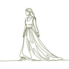 Elegant Line Art Fashion Illustration – Minimalist Gown Sketch for Boutique Branding