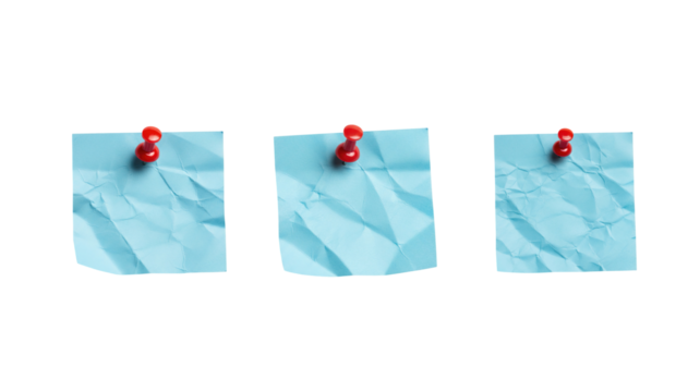 Crumpled blue paper with pin png