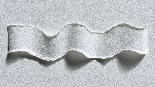 An abstract image of a torn paper strip with a wavy edge, isolated on a light background. This simple, yet visually interesting image captures the texture and form of the paper
