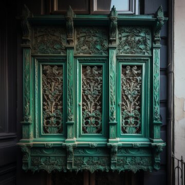 Door Design Indian and Arabic Style Green Door Simple Background Color Created with Generative AI Technology