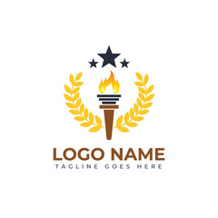 Ignite success with this triumphant torch emblem, laurel wreath, and star design, perfect for awards, achievements, and motivational branding.