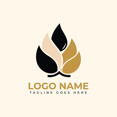 Elegant abstract logo design featuring stylized petals in sophisticated black, cream, and gold for modern branding and corporate identity.