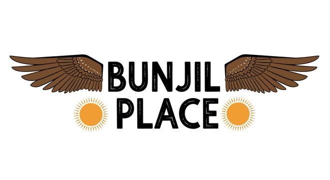 Illustrated logo with native australian bunjil eagle wings and suns