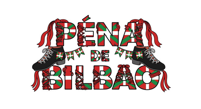 Flat vector pe&ntilde;a de bilbao celebration hiking boot with basque flag