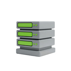Stack of four identical gray hard drives with green indicator lights isolated on transparent background