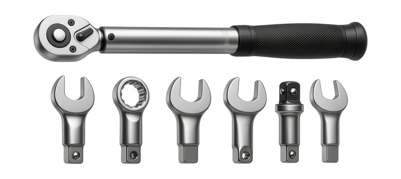 Interchangeable head torque wrench set for precise engine assembly.