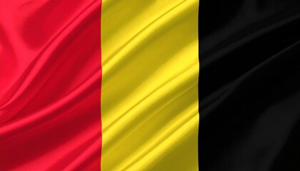 Fototapeta premium Belgian flag with vertical black, yellow, and red stripes—radiating unity, strength, and national pride in motion.