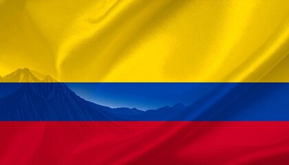 Fototapeta premium Silhouette on a sunset dune bathed in Colombian flag colors—blending nature, identity, and poetic pride.