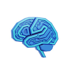 Futuristic digital 3d brain with circuit board patterns isolated on transparent background