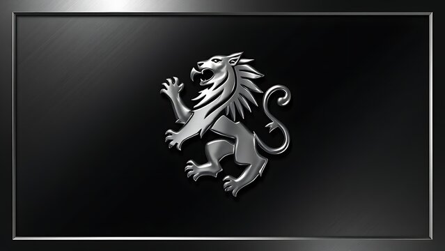 sedition. Polished metal lion emblem isolated on a dark background with a silver metallic sheen. wildlife magazines, conservation campaigns, designed for eco-tourism storytelling.