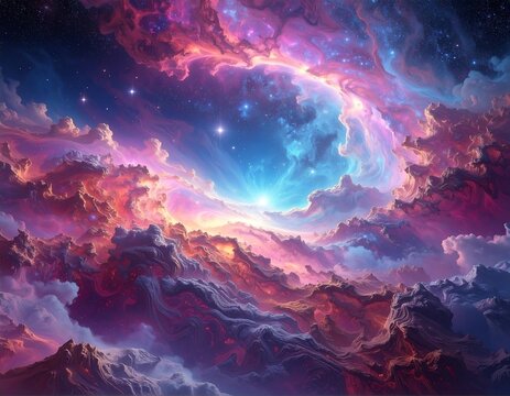 Cosmic Landscape of Nebulae and Stars. - Powered by Adobe