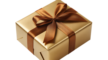 Luxurious gold gift box with elegant satin ribbon, perfect for celebrations, holidays, and special occasions, exuding premium quality and festive joy.