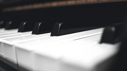 octet. Close-up of piano keys in black and white pattern, elegant musical instrument detail. lifestyle magazines, social media lookbooks, designed for influencer and brand collaborations.