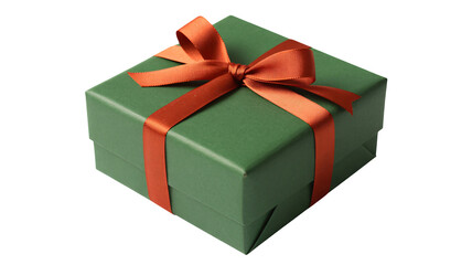 Fototapeta premium Elegant green gift box adorned with a vibrant orange ribbon bow, perfect for celebrations, holidays, and special occasions.
