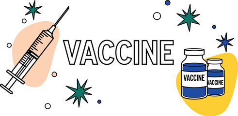 Vaccine Illustration: Vaccination Concept with Syringe and Vials in Dynamic Composition for Healthcare, Medical Research, and Disease Prevention Awareness Campaigns, Modern Design for Presentations