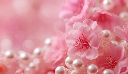 Obraz premium Pink flowers with pearls, elegant, romantic, blurred background