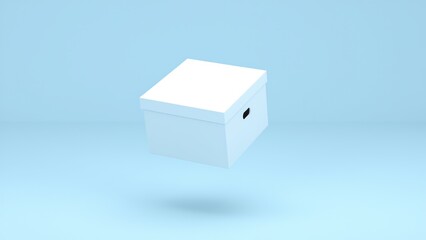 Obraz premium A minimalistic 3D render of a white box floating against a solid pastel blue background
