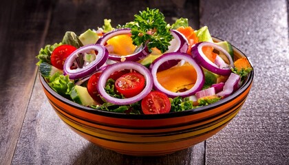 vibrant colorful salad in bowl fresh ingredients onion vegetarian