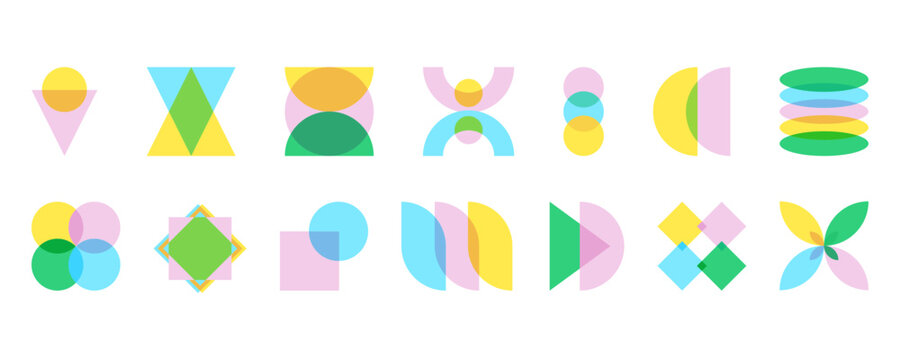 Colorful abstract geometric shape riso graph set vector illustration