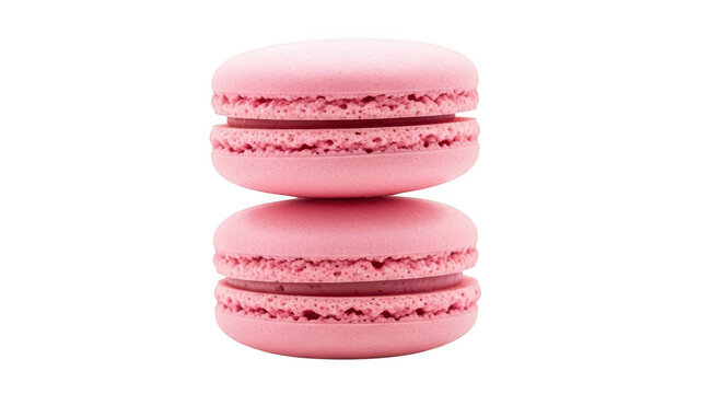 Two pink macarons stacked on top of each other, isolated on transparent background