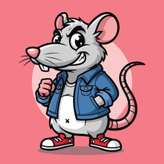 Cartoon Mouse in Blue Jacket Cute Urban Animal Character