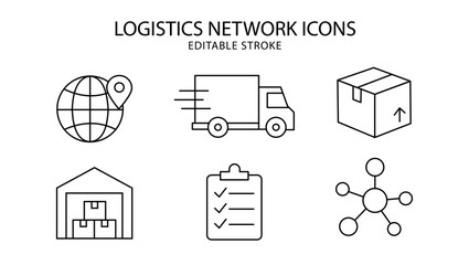 A set of logistics network icons with editable lines (not outlined), 線の編集ができる物流網に関するアイコンセット（アウトライン化していない), icon, icons, set, vector, business, symbol, sign, computer, illustration, web, office, servic
