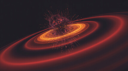 Abstract swirling galaxy with glowing red and orange cosmic dust and bright star formations in deep space
