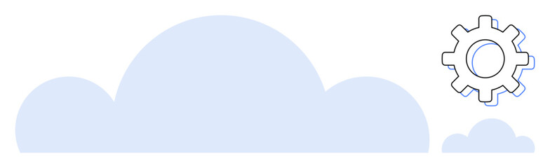 Large cloud with a smaller cloud beside it and a gear, representing technology, storage, system settings, automation, and operations. Ideal for cloud computing, data management, innovation network