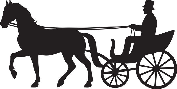  horse pulling carriage with driver silhouette vector