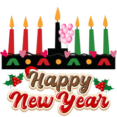 Happy New Year Text with Candles and Balloons holiday