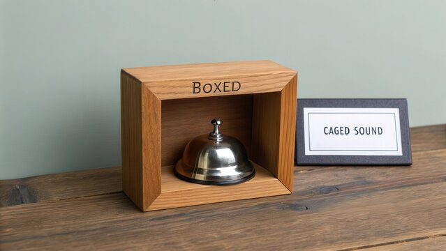 Shiny silver bell displayed inside a wooden box with minimal style