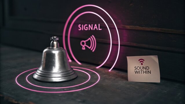 Shiny silver bell with signal rings and sound notification