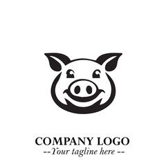 Head of Pig Logo Symbol in Black on the White Background with Simple Modern Animal Design