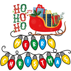 Santa Sleigh With Presents And Merry Christmas Lights