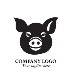 Head of Pig Logo Symbol in Black on the White Background with Simple Modern Animal Design
