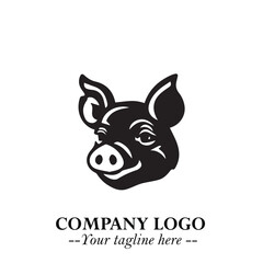 Head of Pig Logo Symbol in Black on the White Background with Simple Modern Animal Design