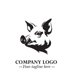 Head of Pig Logo Symbol in Black on the White Background with Simple Modern Animal Design