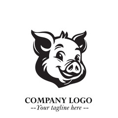 Head of Pig Logo Symbol in Black on the White Background with Simple Modern Animal Design