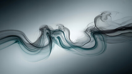 Abstract flowing dark teal and grey smoke or ink wisps against a soft gradient background