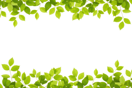Vibrant spring leaf border decoration, botanical greenery isolated background