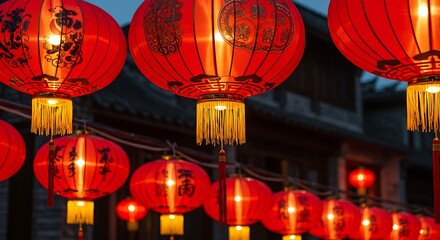 Traditional Chinese Red Lanterns Illuminate a Festive Evening.
