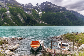Wooden dock and boats.
