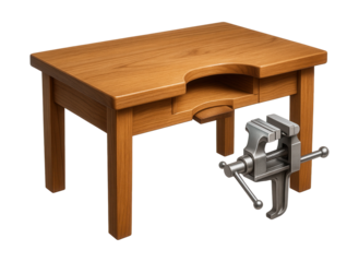 Workbench with a foldable vise, designed for jewelry-making studios.