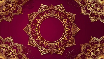 Golden Mandala Pattern Repeated on Textured Red Background Symbolizing Spiritual Geometry Cultural Art and Editorial Styling for Meditation and Decorative Use