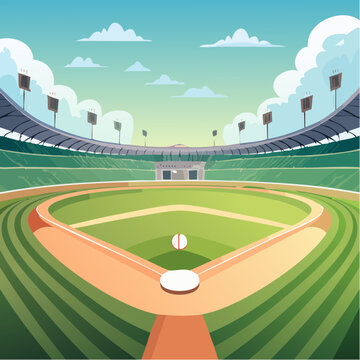 Cartoon animation style baseball field in stadium
