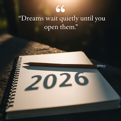 Inspirational quote and 2026 year on notebook with pencil business concept
