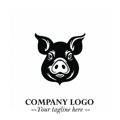 Head of Pig Logo Symbol in Black on the White Background with Simple Modern Animal Design