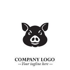 Head of Pig Logo Symbol in Black on the White Background with Simple Modern Animal Design