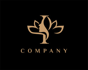 Letter I Beauty Face Lotus Flower Logo Design